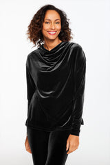 BLACK|CHAMBORD STRETCH VELVET TUNIC TOP | Talbots on sale