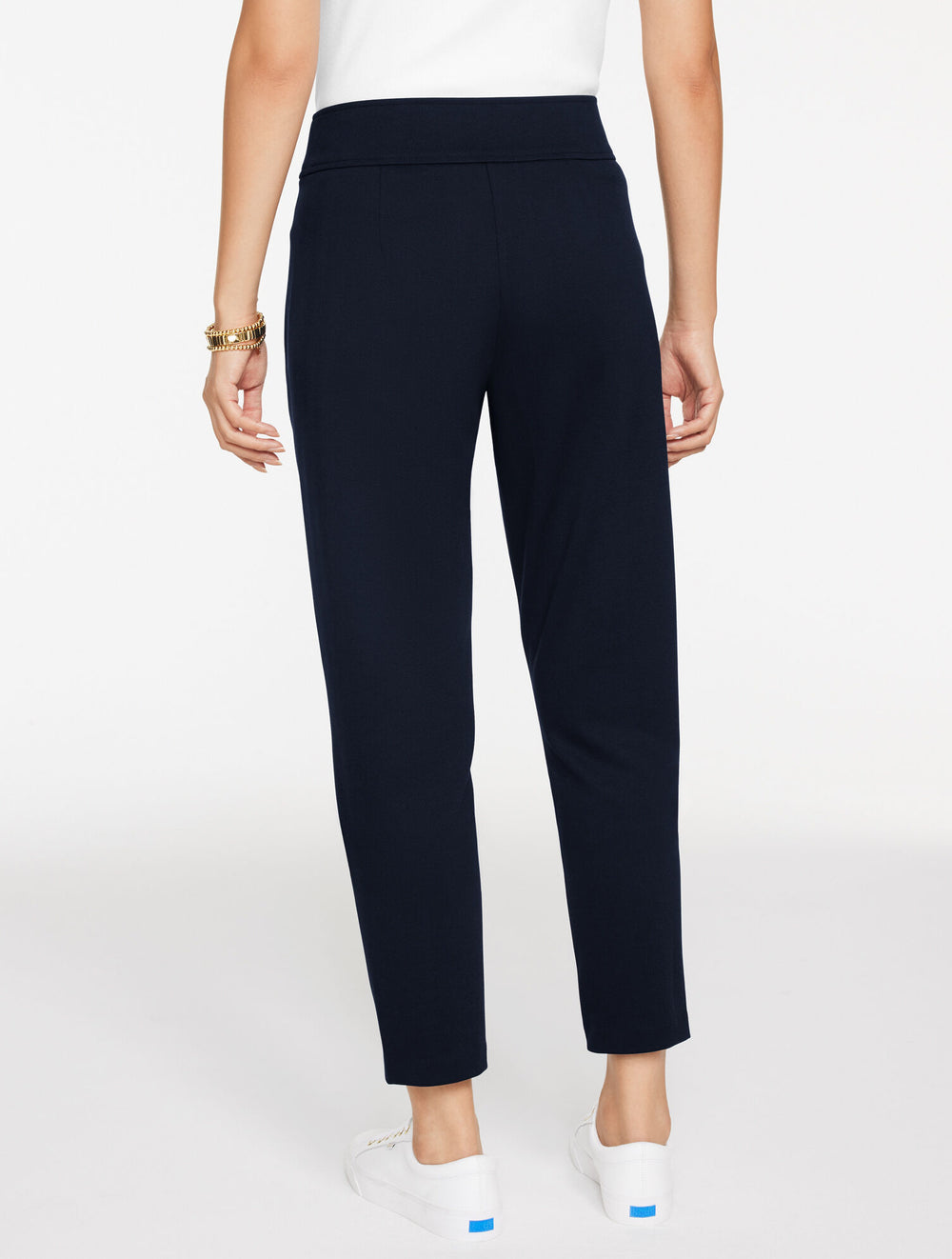 BLACK|INDIGO BLUE TAPERED LEG PASSPORT PONTE PANTS | Talbots discount