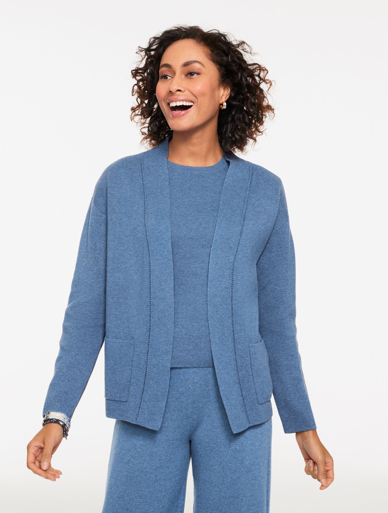 BLACK|MOONLIGHT BLUE HEATHER|TOASTED COCONUT SWEATER STUDIO OPEN FRONT CARDIGAN | Talbots for sale