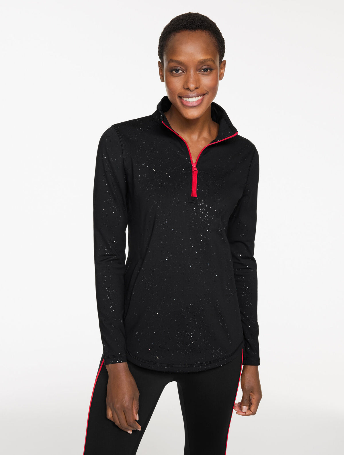 BLACK/SILVER FOIL LUXE FLEECEBACK HALF-ZIP PULLOVER - GLEAMING DOTS | Talbots for sale