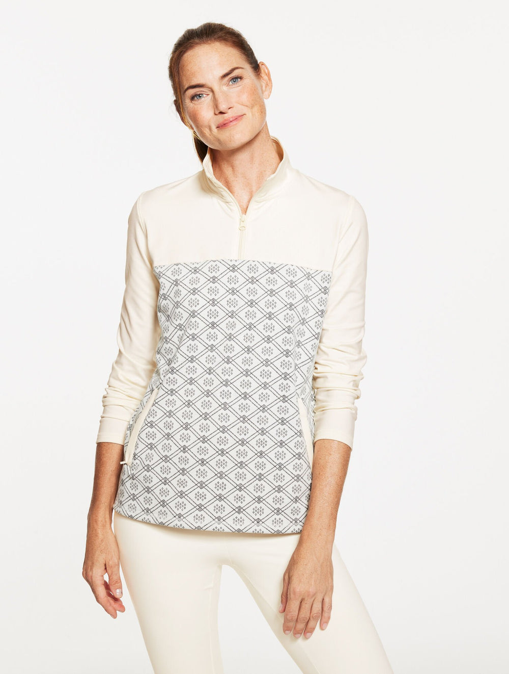 IVORY/SHADOW HEATHER HALF-ZIP PULLOVER - ALPINE JACQUARD | Talbots on sale