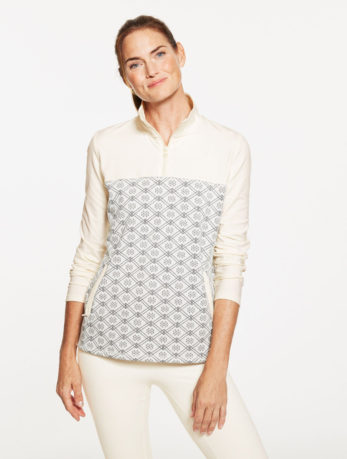 IVORY/SHADOW HEATHER HALF-ZIP PULLOVER - ALPINE JACQUARD | Talbots on sale
