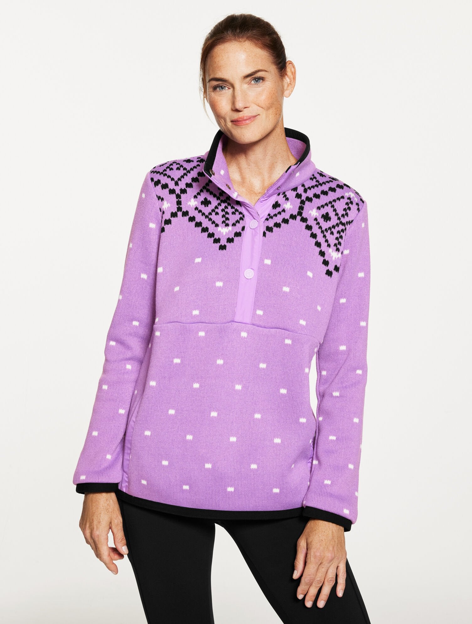 IVORY MULTI|LAVENDER MULTI SHERPA MOCKNECK PULLOVER - DIAMOND FAIR ISLE | Talbots sale