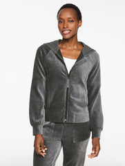 SHADOW HEATHER SKY LOUNGE VELOUR FULL-ZIP HOODIE | Talbots discount
