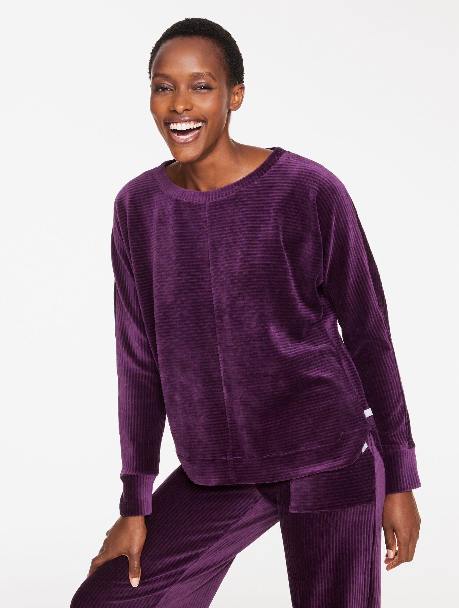IVORY|PURPLE GARNET SKY LOUNGE VELOUR DOLMAN SLEEVE PULLOVER | Talbots outlet