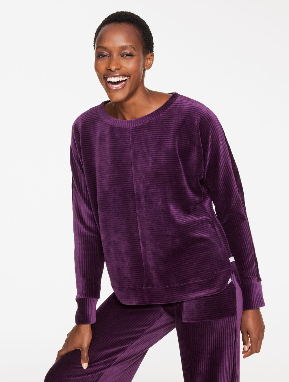 IVORY|PURPLE GARNET SKY LOUNGE VELOUR DOLMAN SLEEVE PULLOVER | Talbots outlet