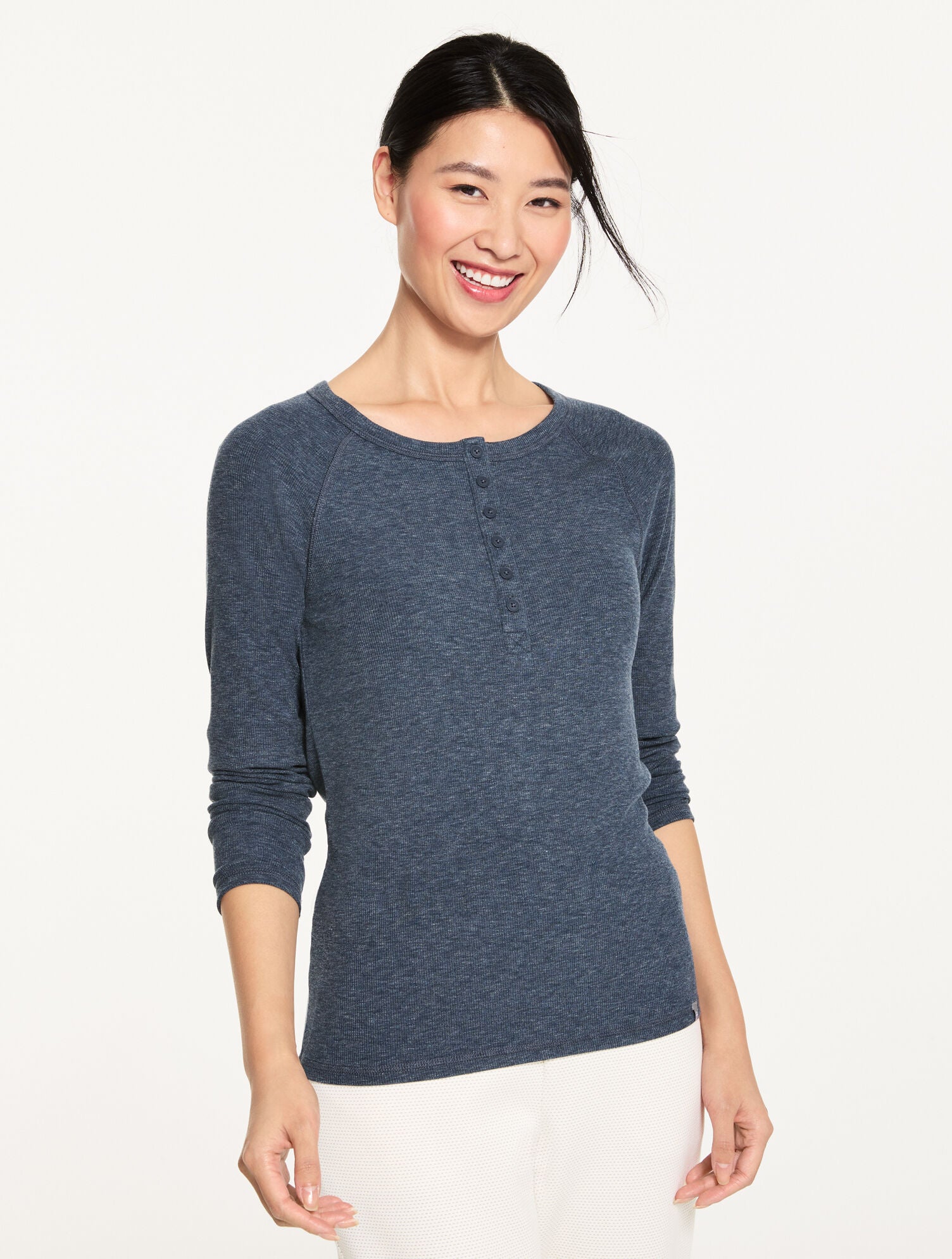 IOLITE HEATHER RIBBED HENLEY TEE | Talbots outlet