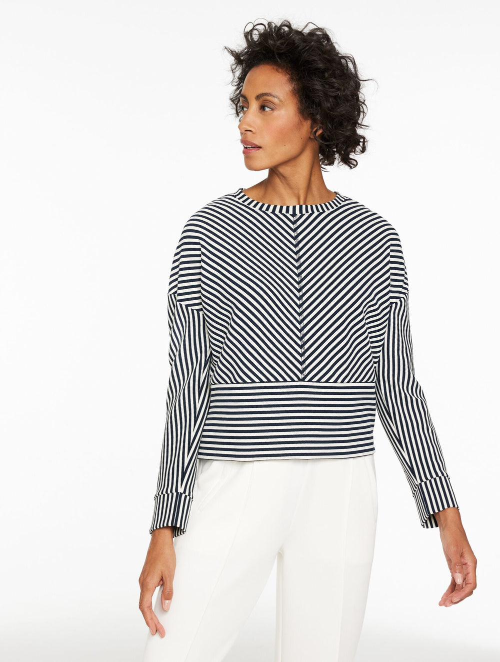 INDIGO/IVORY|OAT/BRIGHT CITRON CREWNECK PULLOVER - RESOLUTION STRIPE | Talbots outlet