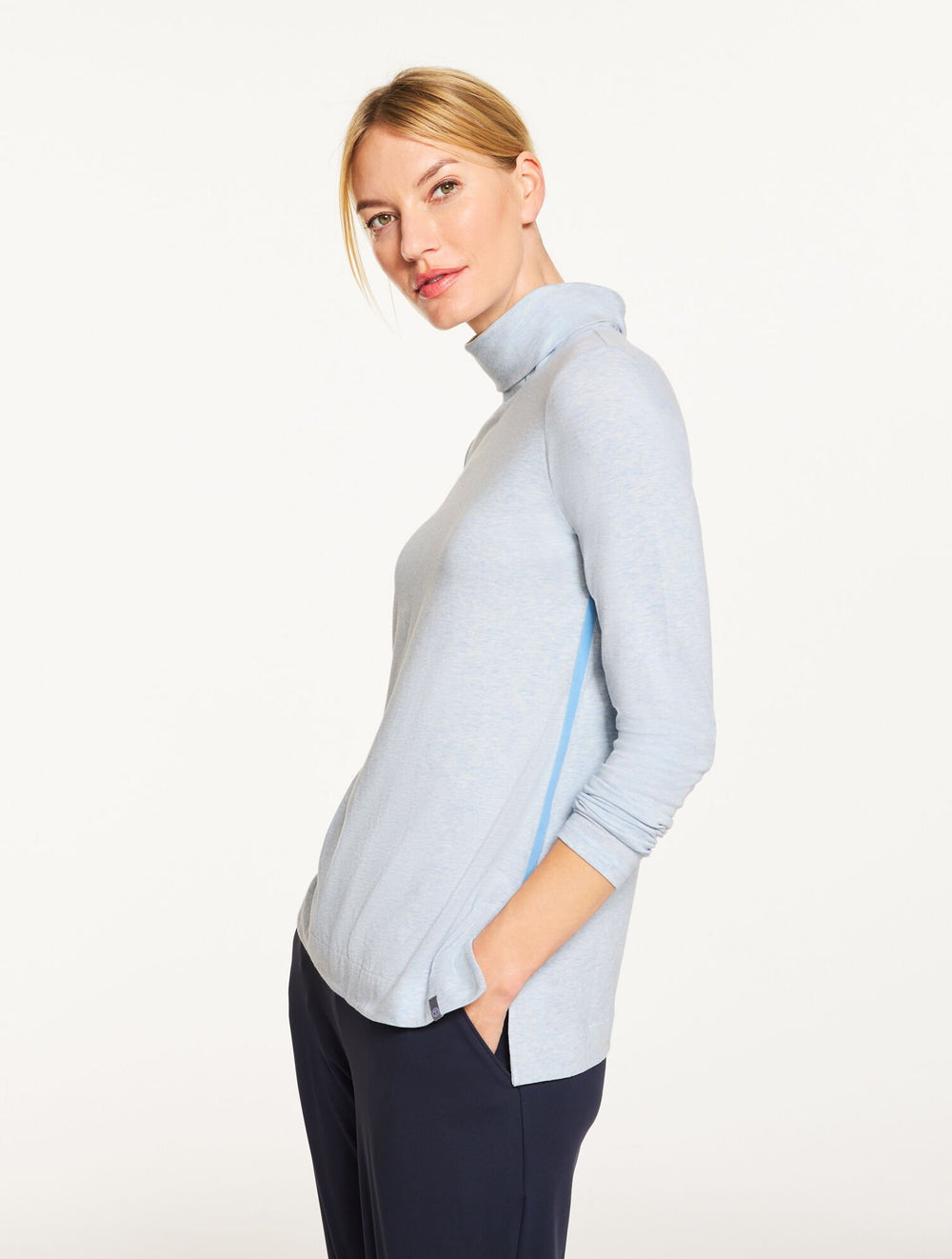 BLUE FROST HEATHER|IVORY SUPERSOFT JERSEY TURTLENECK TEE - CONTRAST | Talbots discount