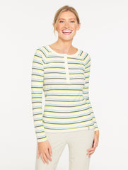 IVORY/GREY SKY HEATHER RIBBED HENLEY TEE - DISCONNECTED STRIPE | Talbots sale