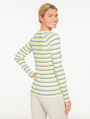 IVORY/GREY SKY HEATHER RIBBED HENLEY TEE - DISCONNECTED STRIPE | Talbots sale