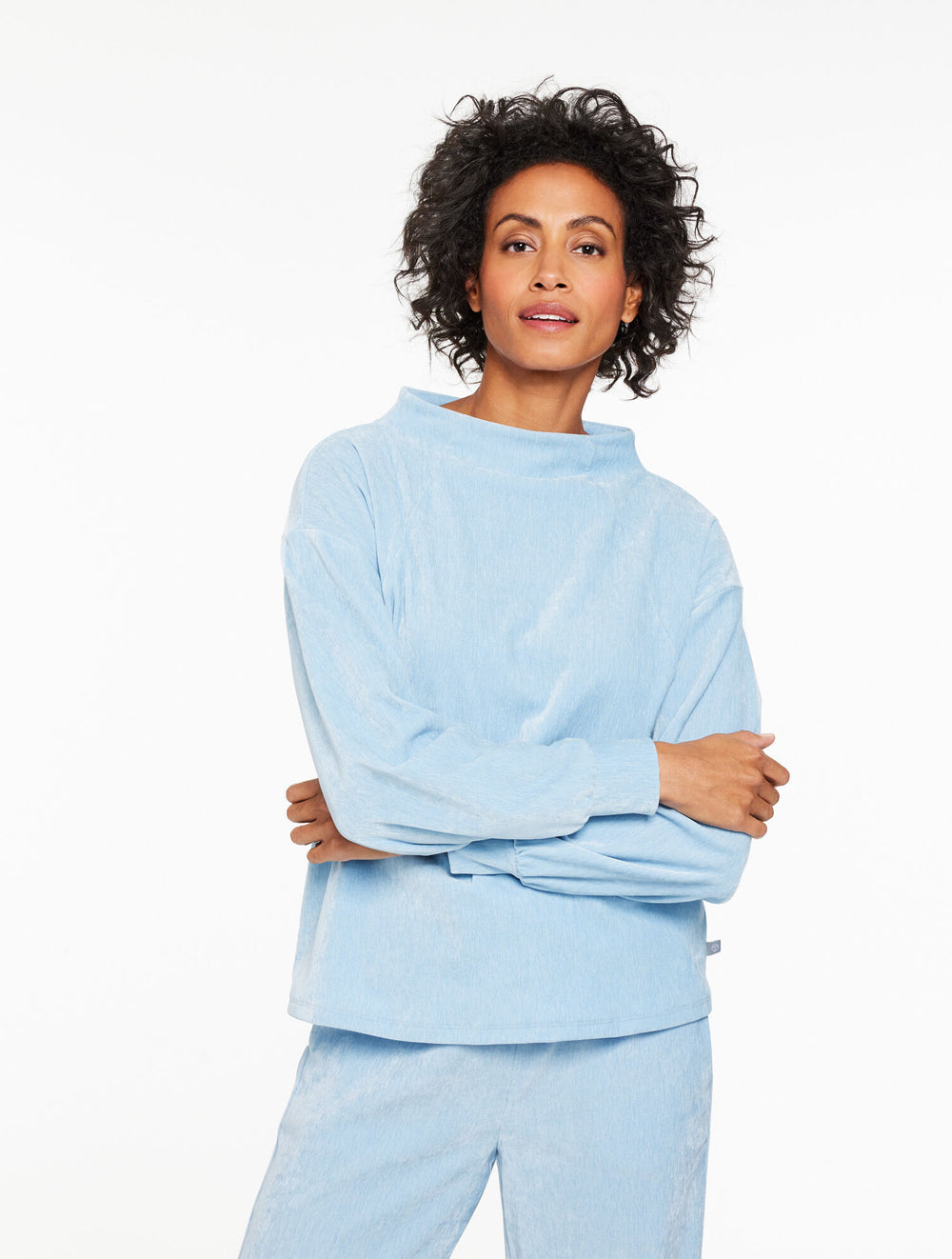 CHENILLE BLUE VELOUR MOCKNECK PULLOVER | Talbots online