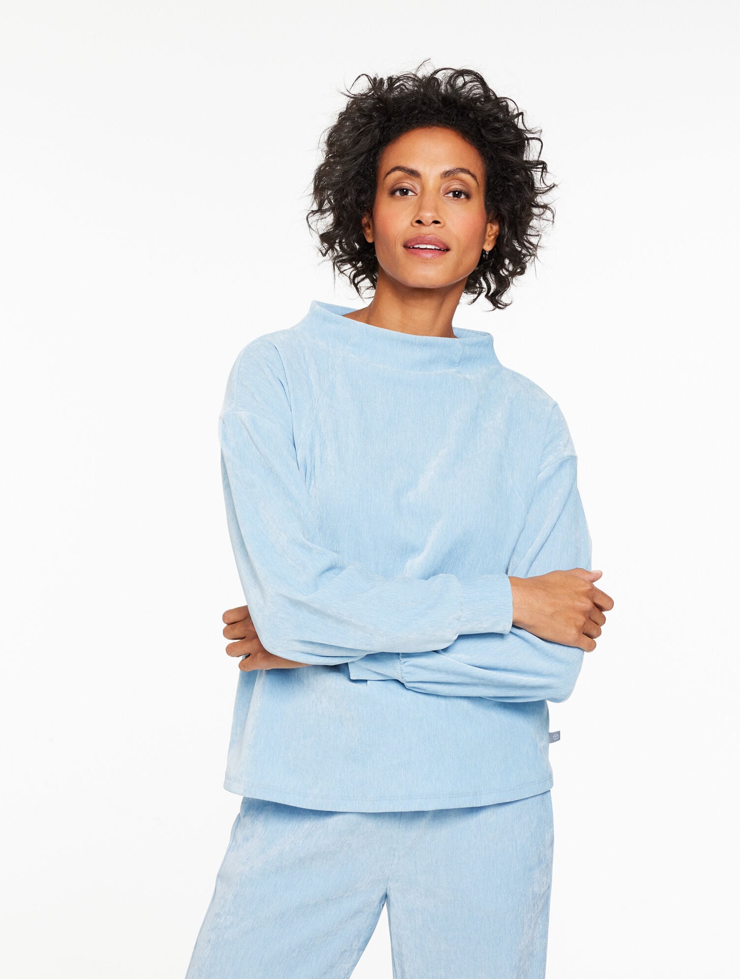 CHENILLE BLUE VELOUR MOCKNECK PULLOVER | Talbots US