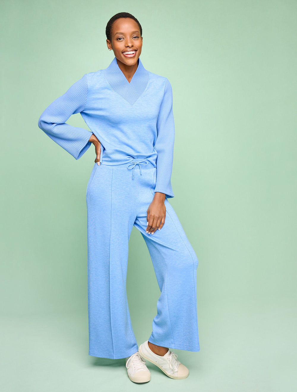 LAKESIDE BLUE HEATHER AIRKNIT STRETCH V-NECK PULLOVER | Talbots on sale