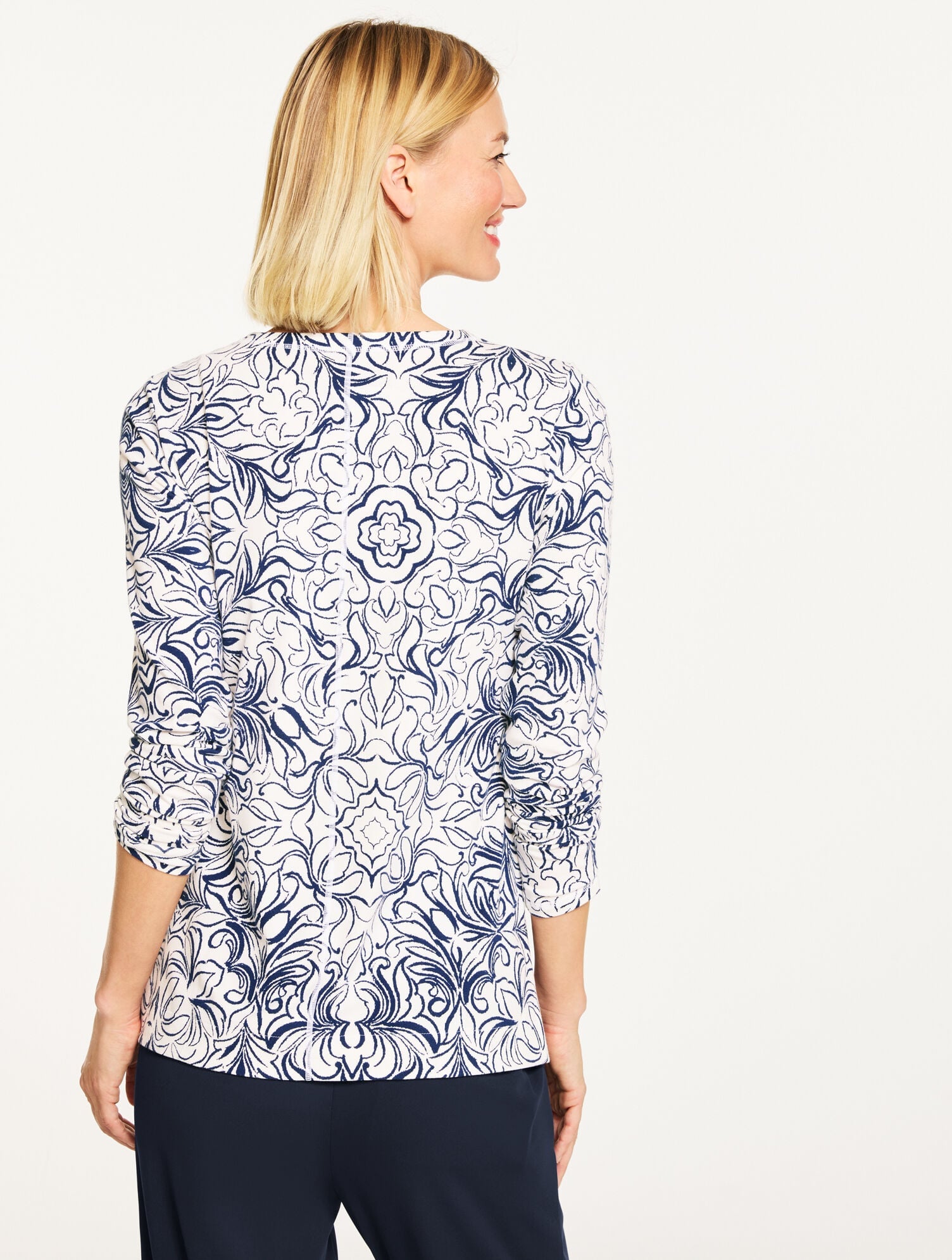 IVORY/INDIA INK SUPERSOFT JERSEY CREWNECK TEE - SKETCHED MEDALLION | Talbots for sale