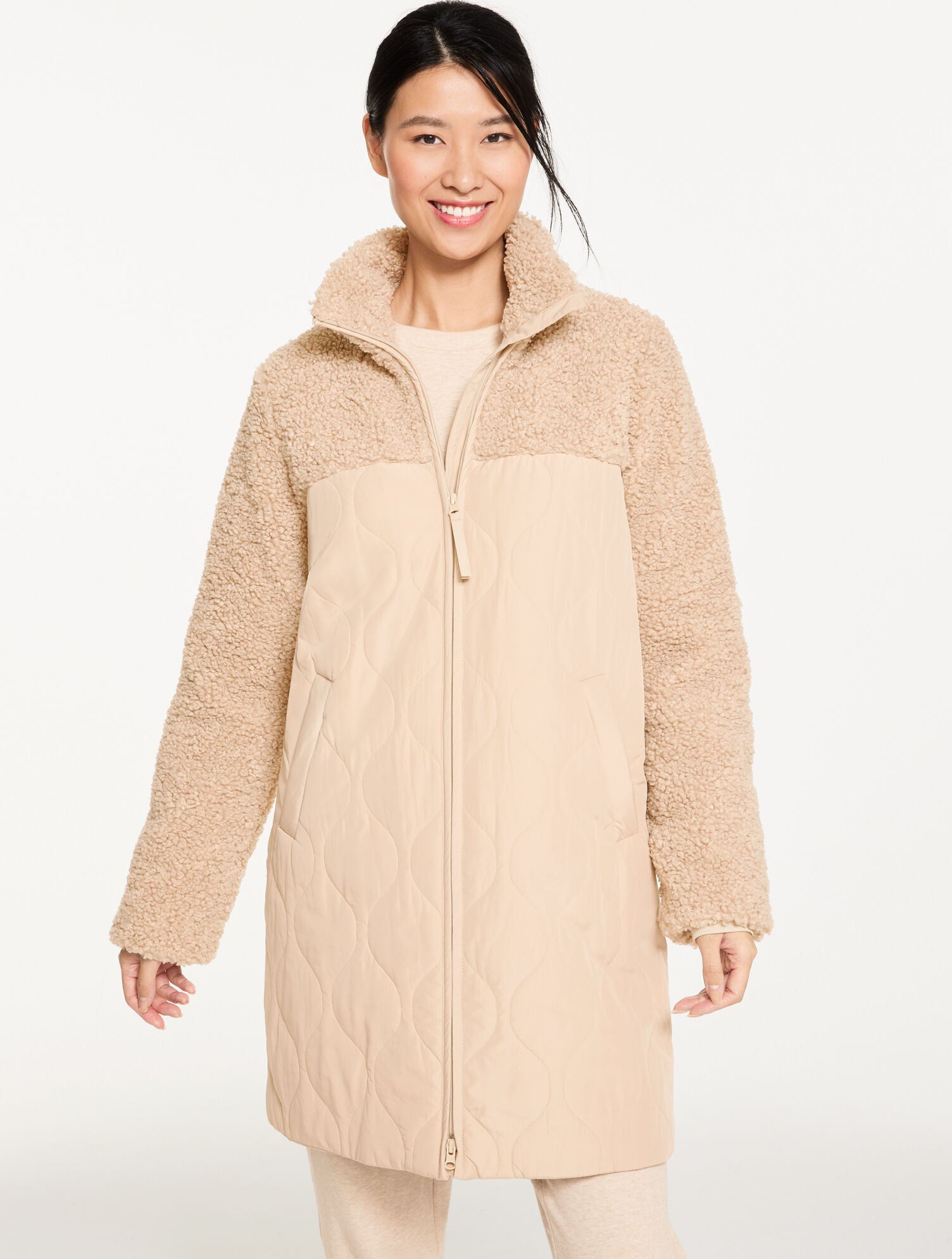 OAT LONG QUILTED SHERPA JACKET | Talbots on sale