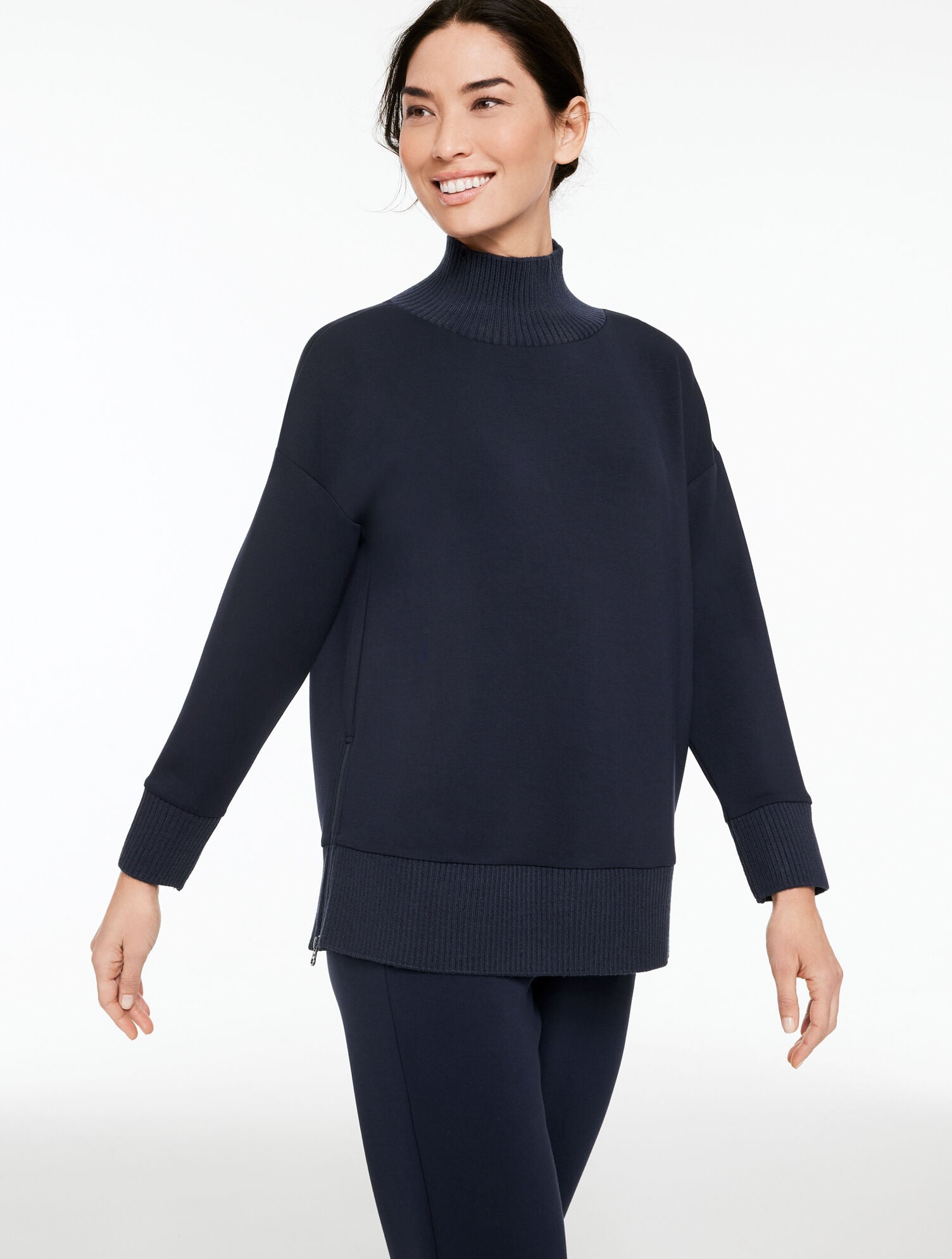 INDIGO BLUE AIRKNIT STRETCH TURTLENECK TUNIC PULLOVER | Talbots US
