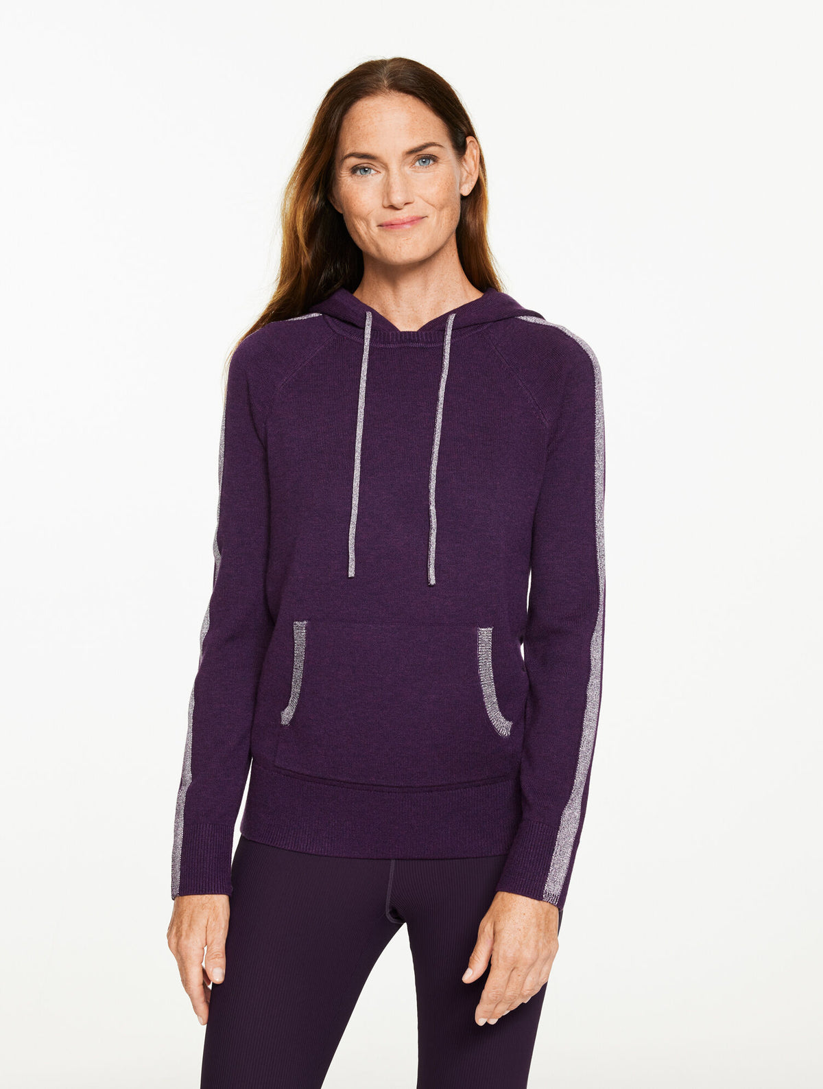 PURPLE GARNET HEATHER METALLIC HOODED SWEATER | Talbots for sale