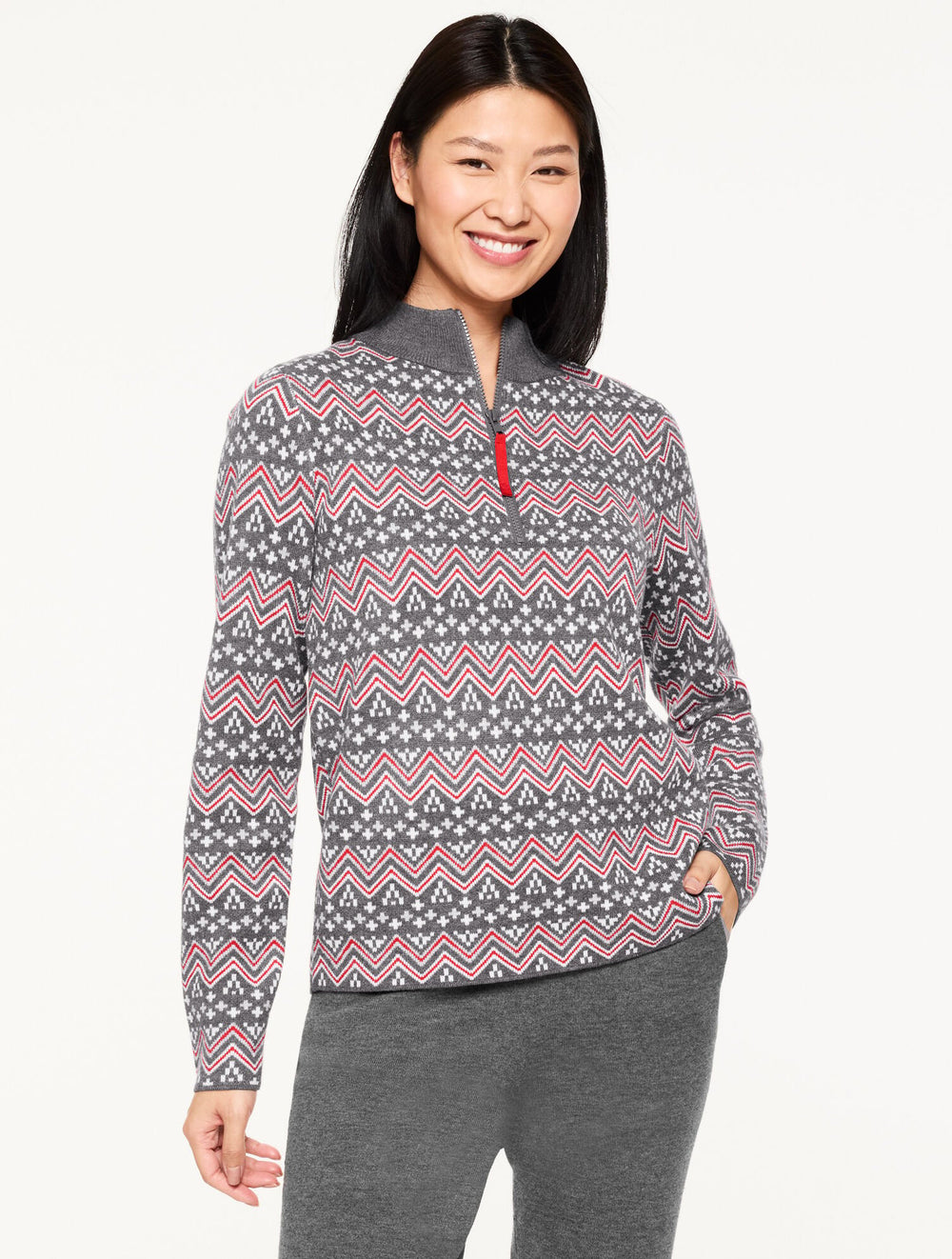 SHADOW HEATHER HALF-ZIP SWEATER - NORDIC FAIR ISLE | Talbots near me