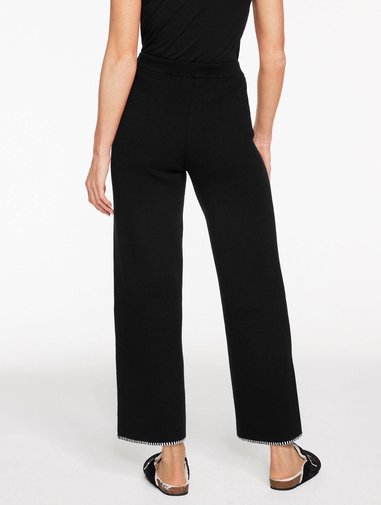BLACK WHIPSTITCH WIDE LEG SWEATER PANTS | Talbots discount