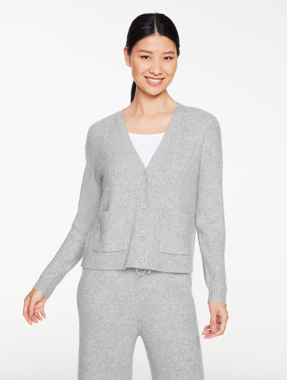 GREY SKY HEATHER RIBBED V-NECK CARDIGAN | Talbots online