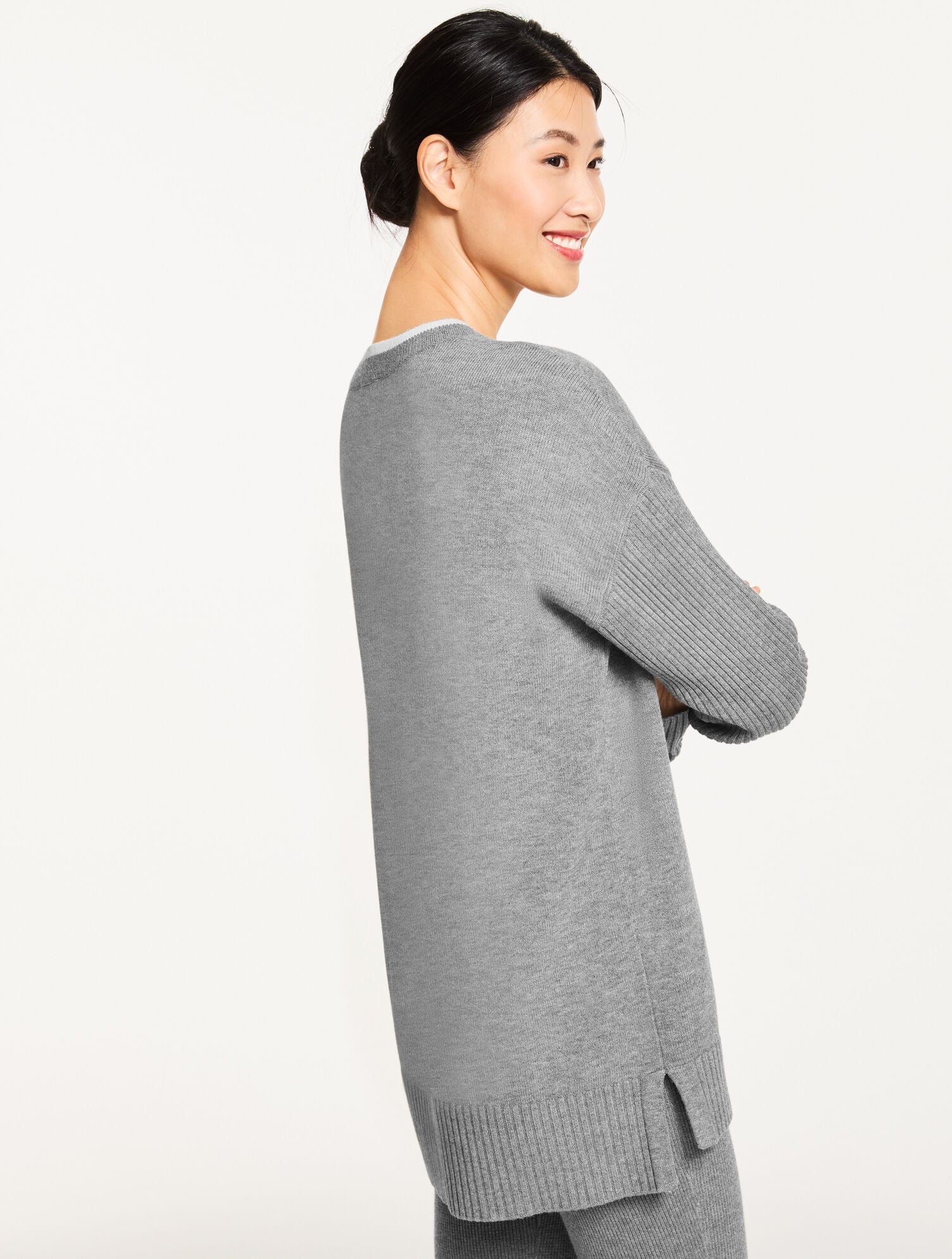 HORIZON GREY HEATHER|IOLITE HEATHER V-NECK TUNIC SWEATER | Talbots US