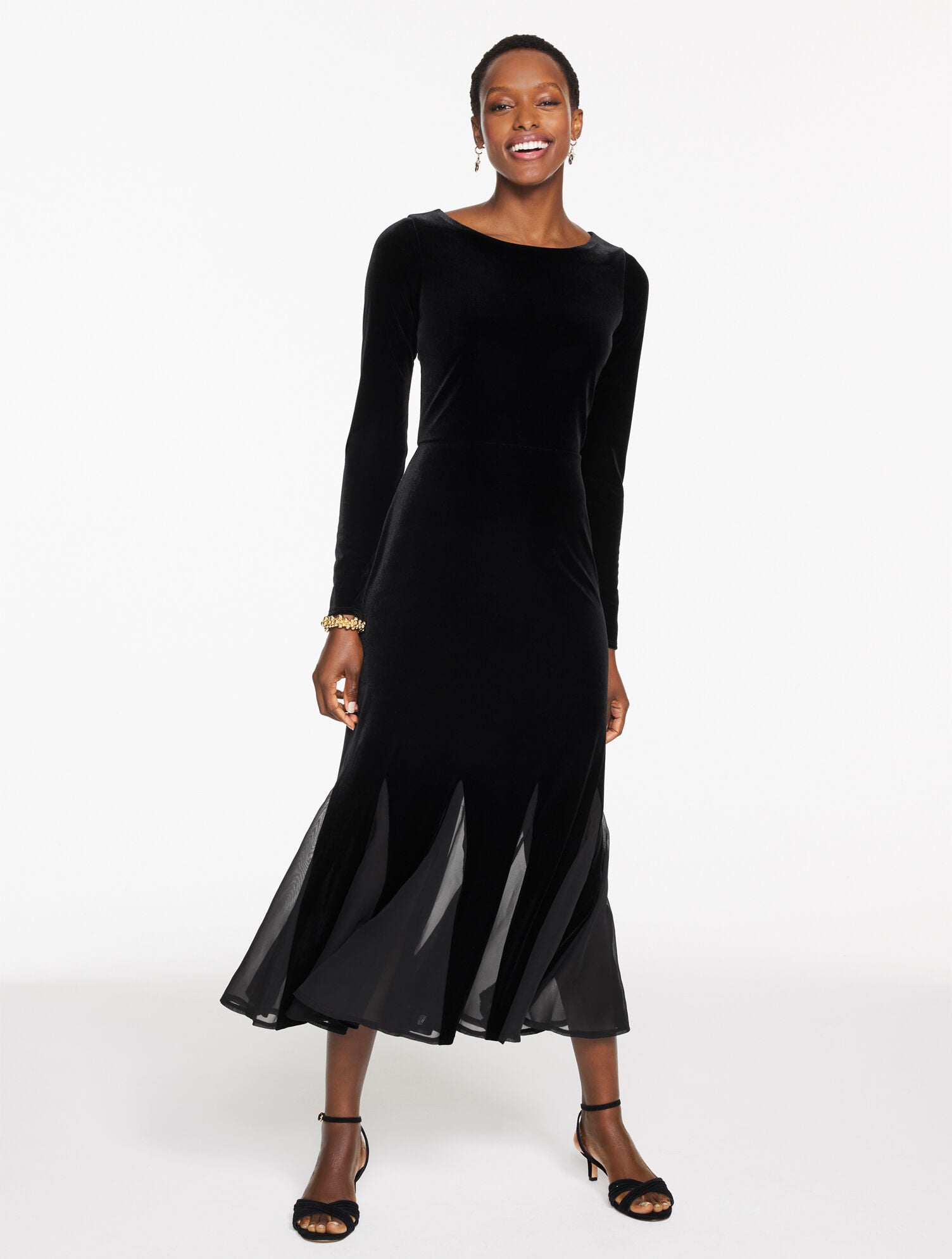 BLACK VELOUR FIT & FLARE MAXI DRESS | Talbots discount