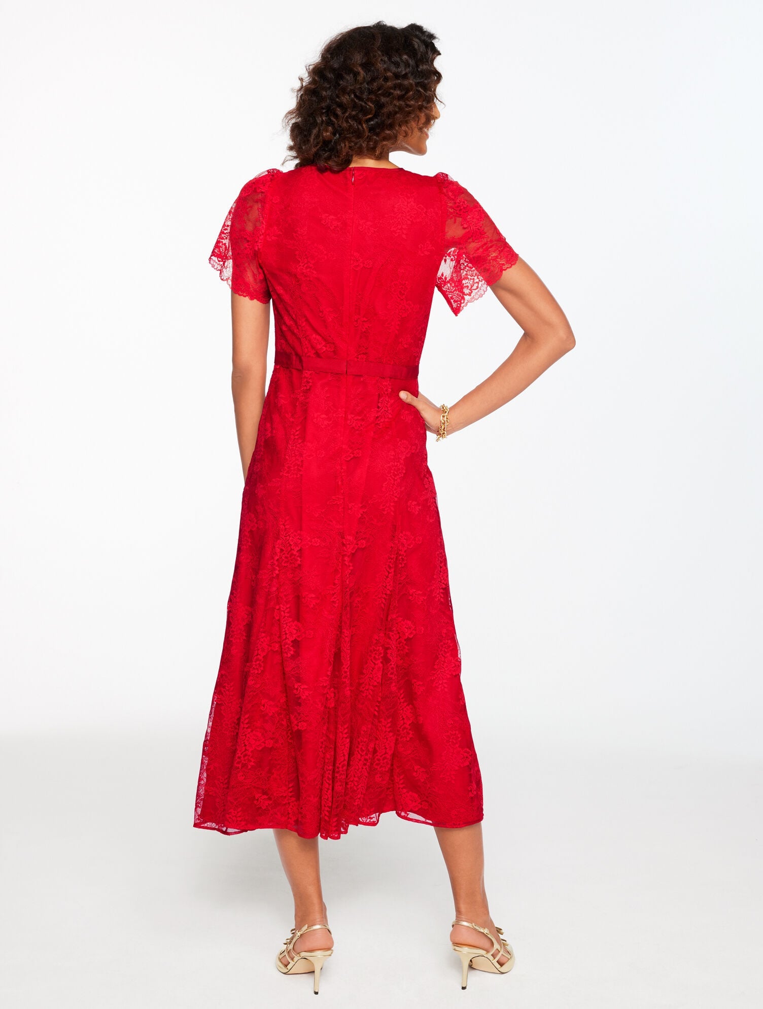 RED POP CHANTILLY LACE FIT & FLARE MIDI DRESS | Talbots online