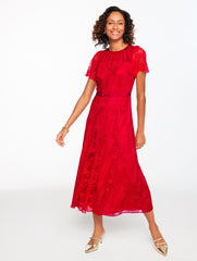 RED POP CHANTILLY LACE FIT & FLARE MIDI DRESS | Talbots online