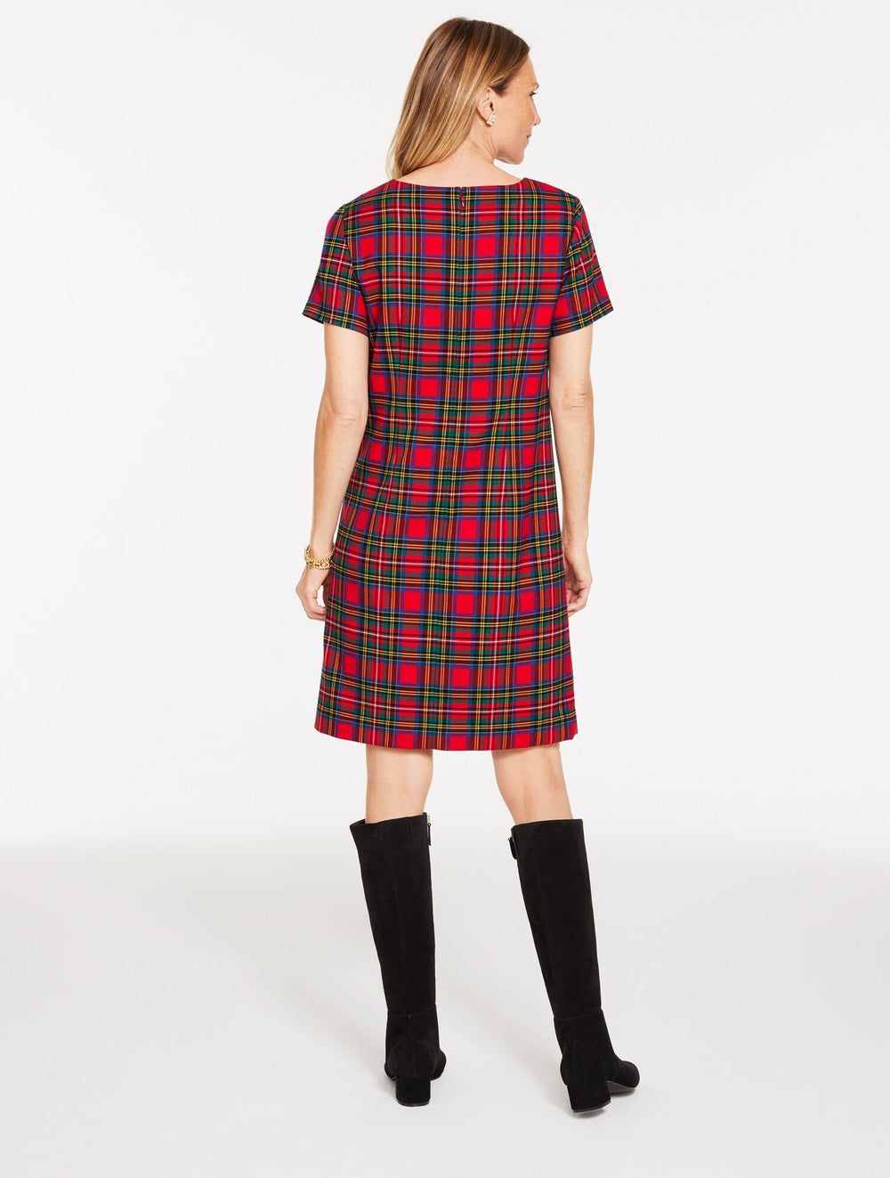 RED POP MULTI BOW SHEATH DRESS - BLISSFUL PLAID | Talbots on sale