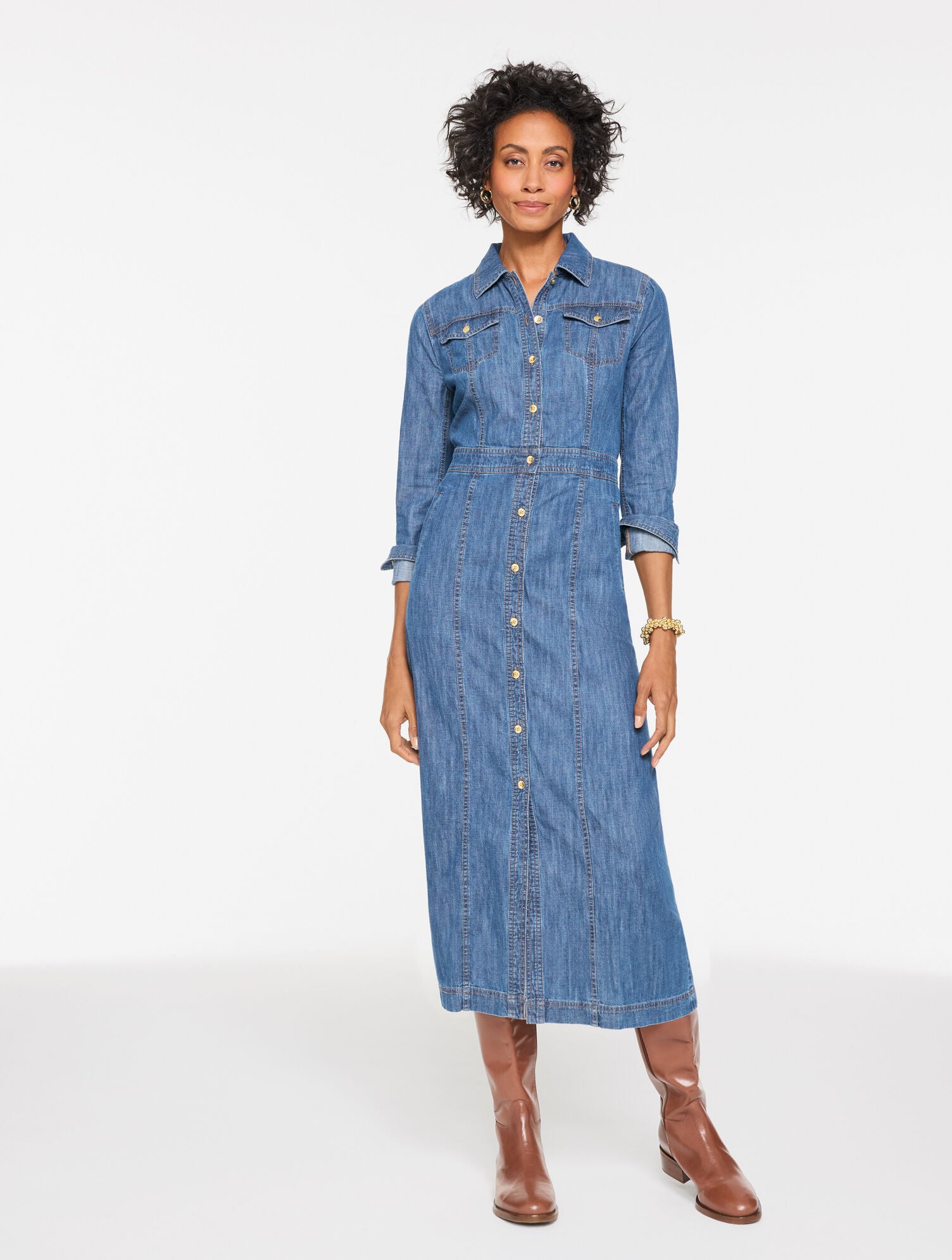 DENIM MIDI SHIRTDRESS - BRIDGEPORT WASH | Talbots online
