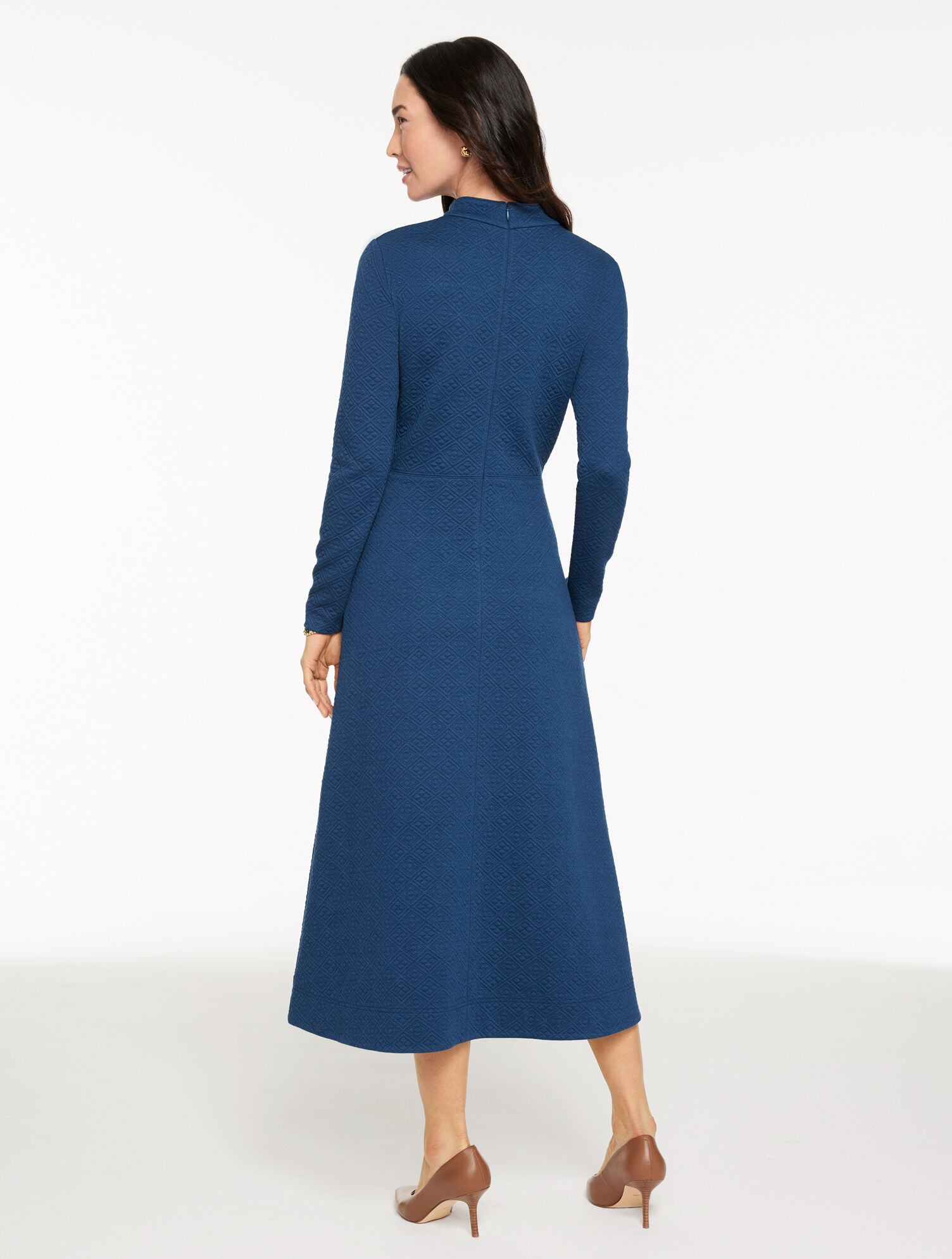 DARK NAVY DUSK DIAMOND JACQUARD FIT & FLARE DRESS | Talbots discount