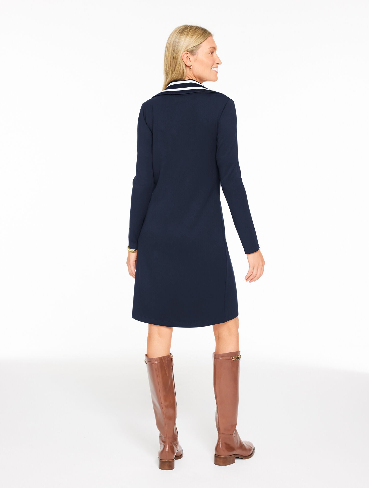 INDIGO BLUE JOHNNY COLLAR KNIT SHIFT DRESS | Talbots US