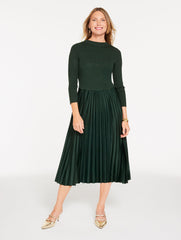 EMERALD GREEN MIXED MEDIA PLEATED MIDI DRESS | Talbots for sale