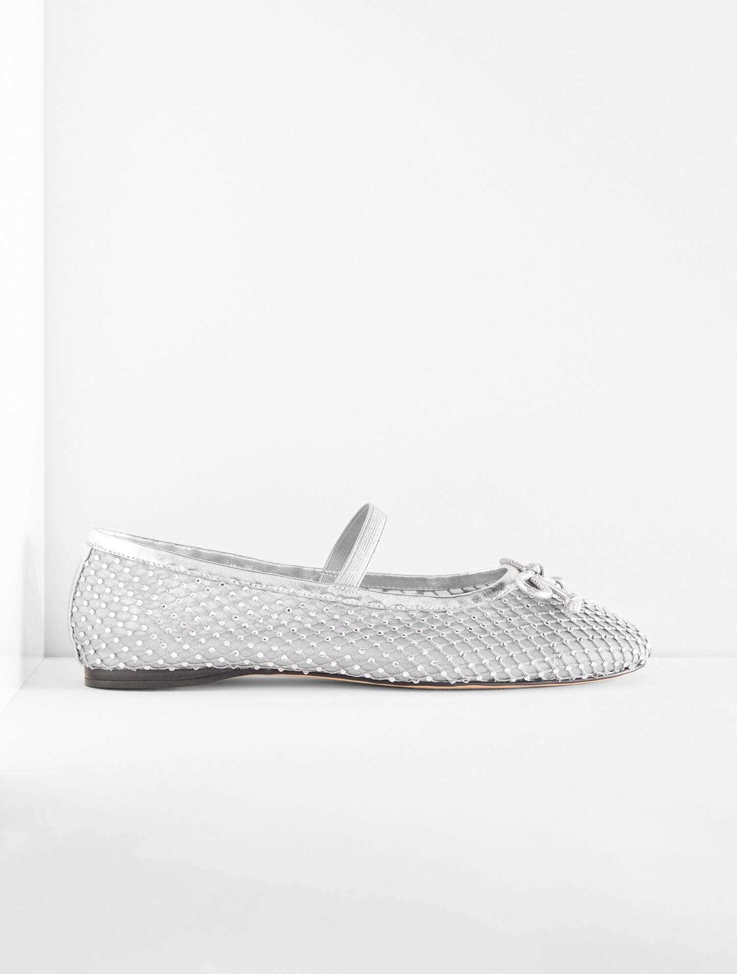 BLACK|SILVER BLAINE SOFT SOLE MESH RHINESTONE BALLET FLATS | Talbots outlet