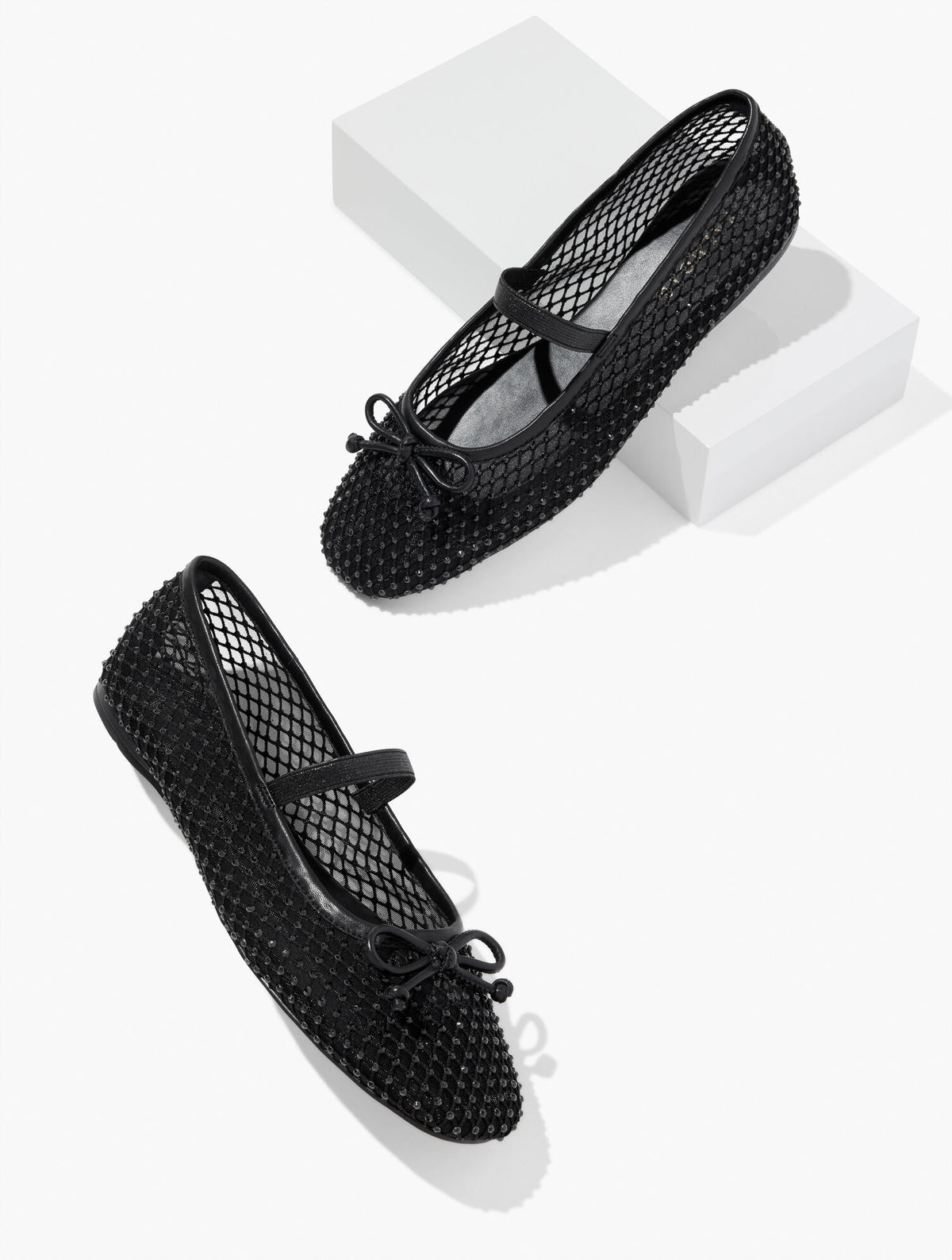 BLACK|SILVER BLAINE SOFT SOLE MESH RHINESTONE BALLET FLATS | Talbots outlet