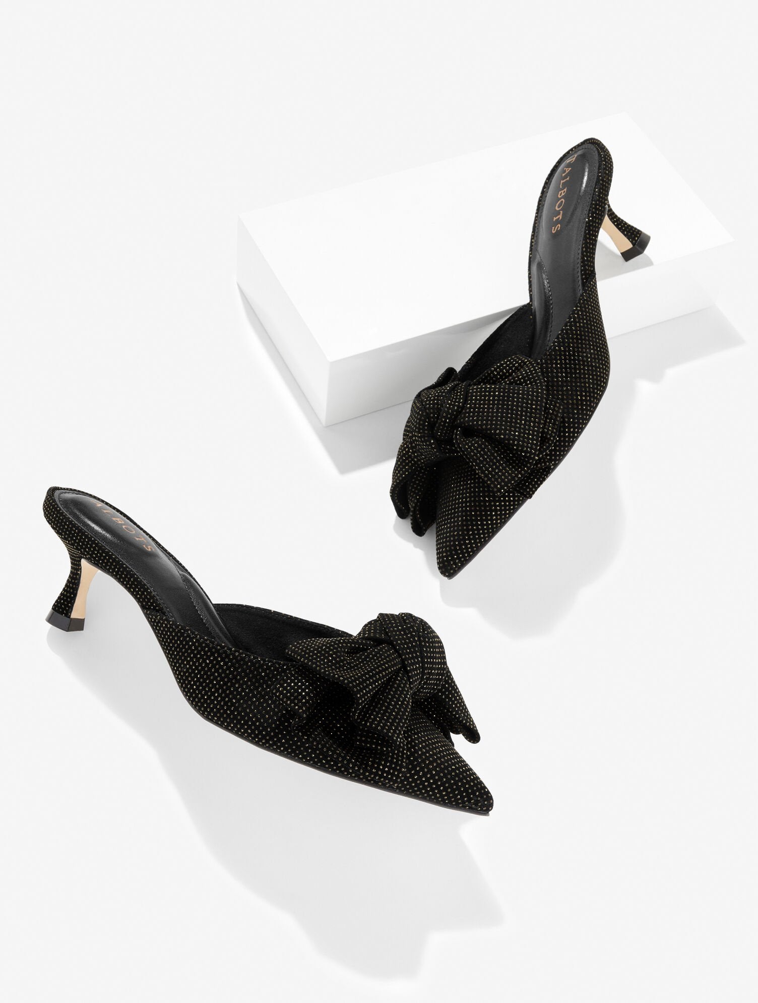 BLACK EMBER BOW CRYSTAL LEATHER MULES | Talbots for sale