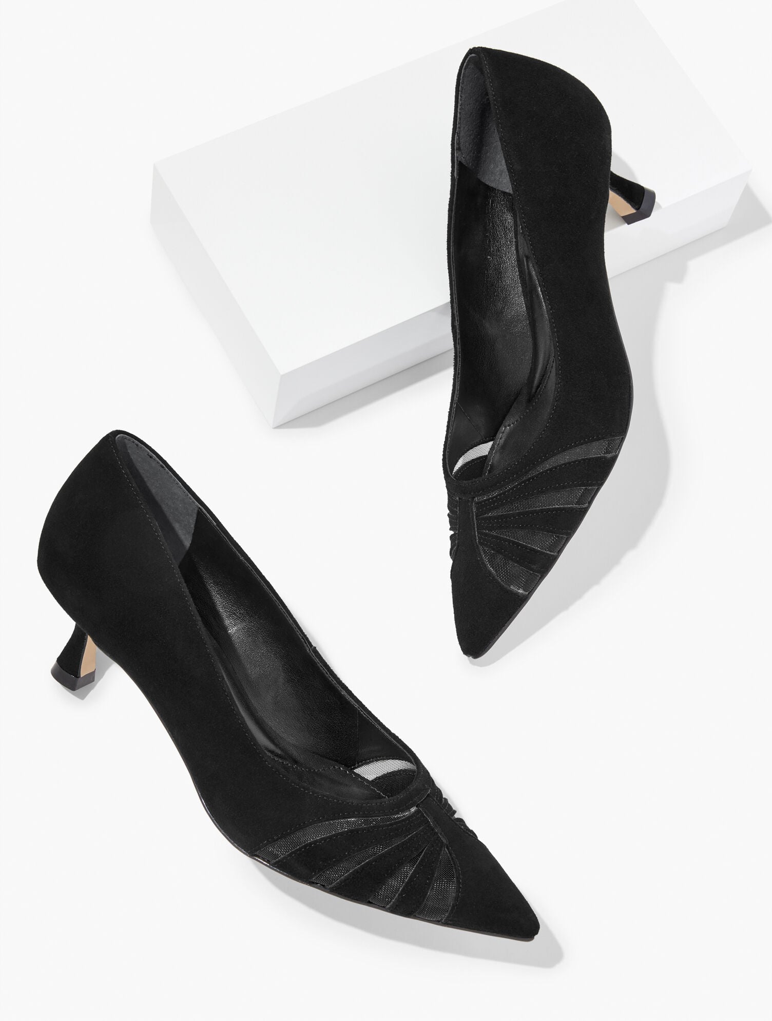 BLACK EMBER MESH SUEDE KITTEN HEEL PUMPS | Talbots discount