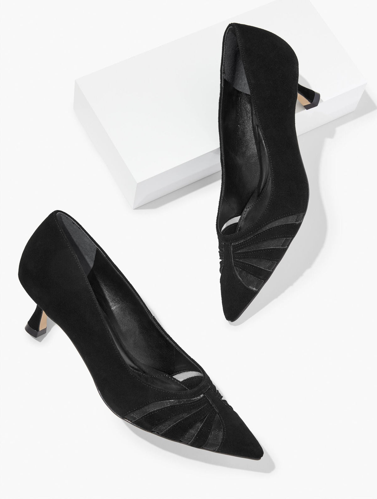 BLACK EMBER MESH SUEDE KITTEN HEEL PUMPS | Talbots discount
