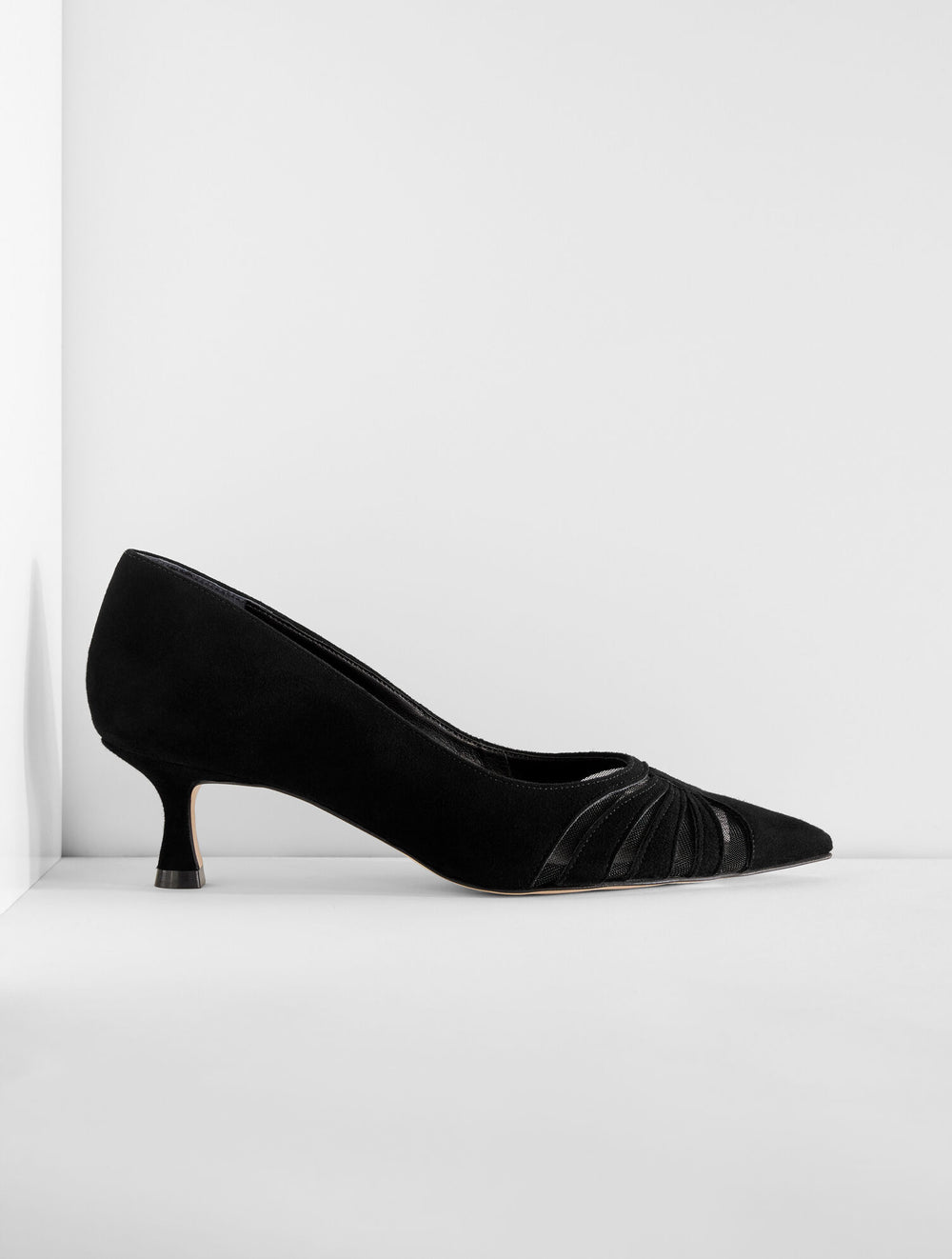 BLACK EMBER MESH SUEDE KITTEN HEEL PUMPS | Talbots discount