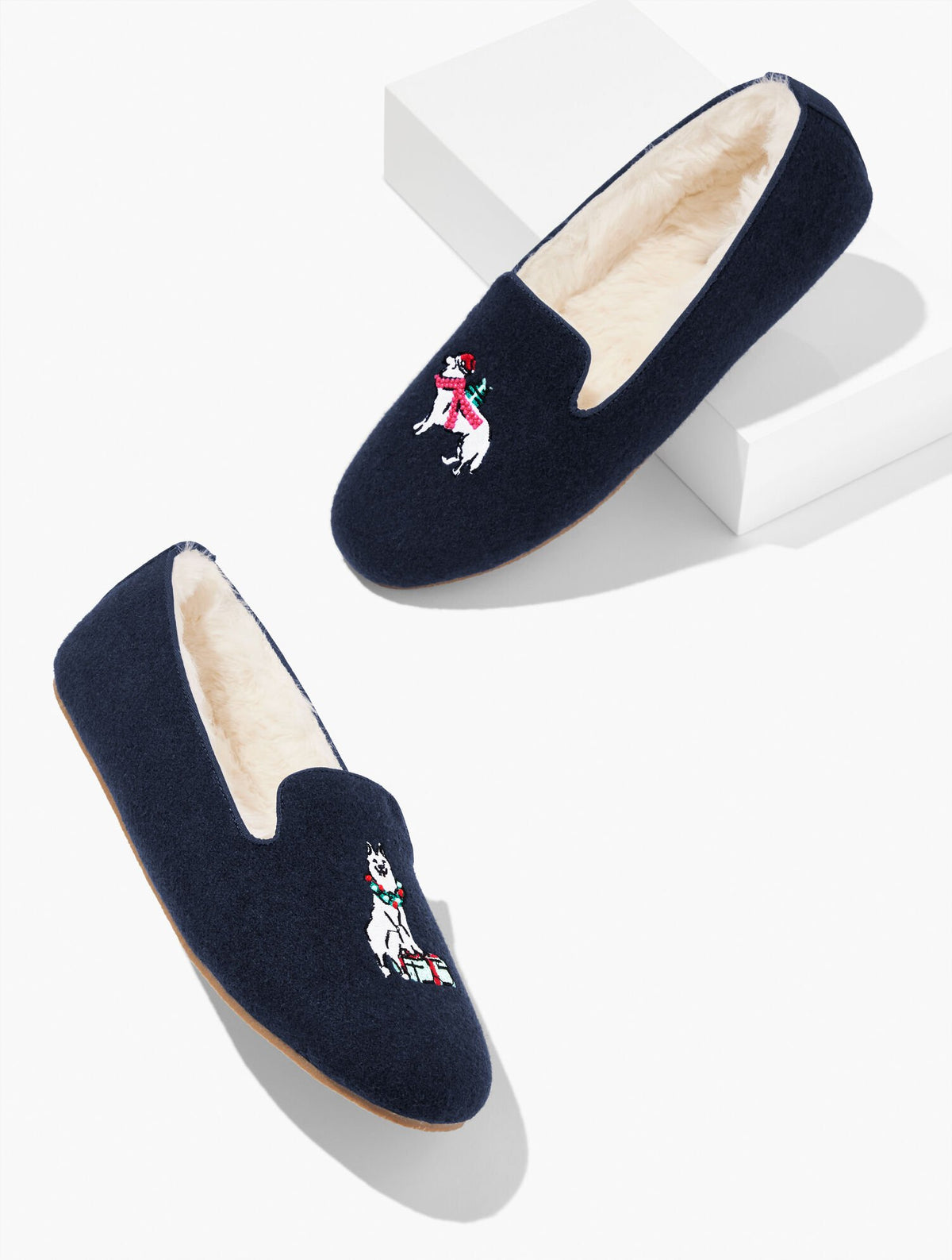 INDIGO FIRESIDE EMBELLISHED FLANNEL SLIPPERS - DOG | Talbots sale