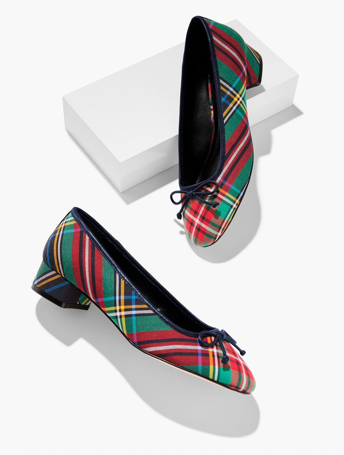 INDIGO BLUE MULTI GABRIEL BLOCK HEEL PUMPS - JOYFUL TARTAN | Talbots US