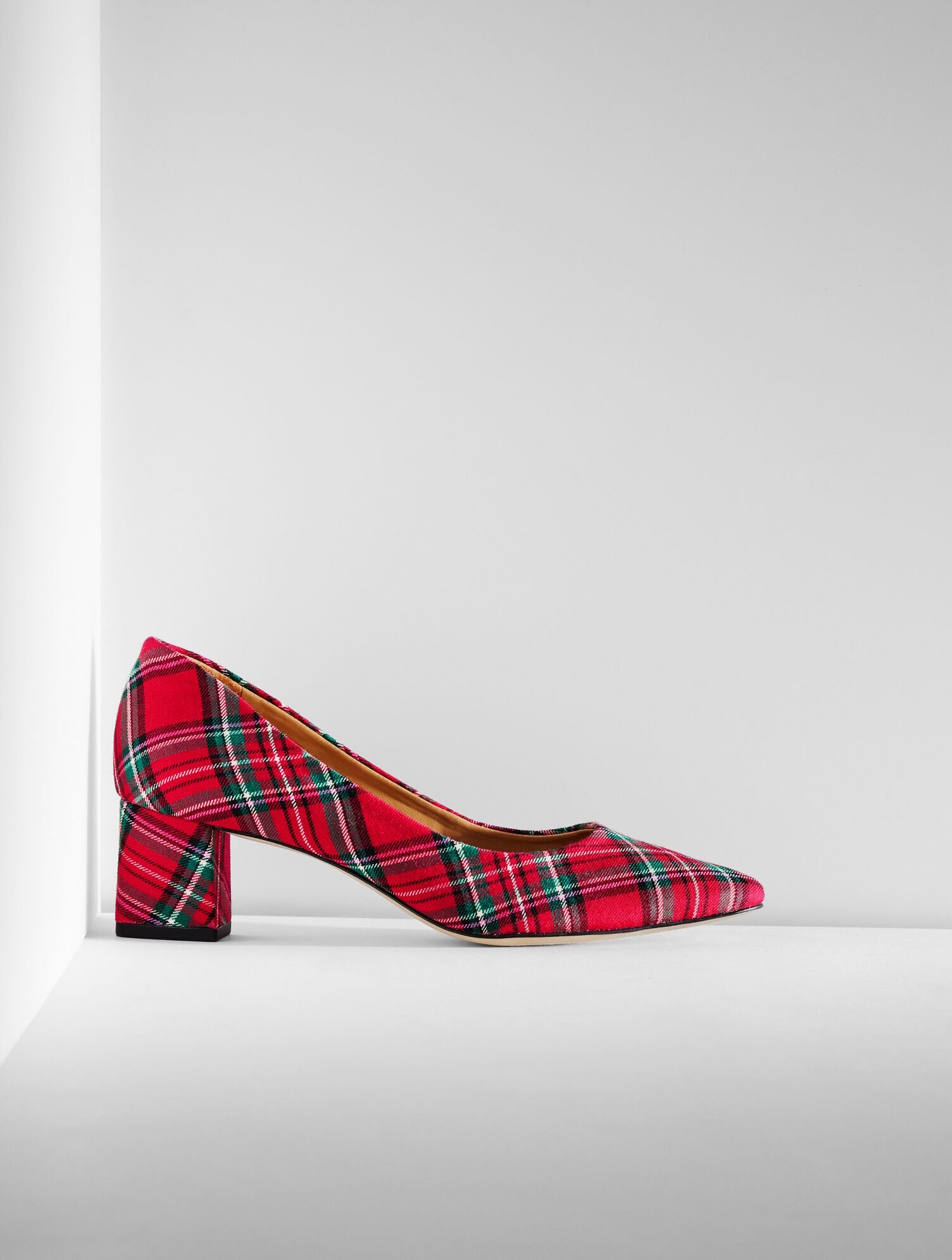 RED POP MULTI KAYLA BLOCK HEEL PUMPS - CIDER PLAID | Talbots on sale