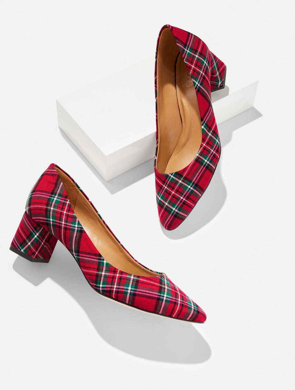 RED POP MULTI KAYLA BLOCK HEEL PUMPS - CIDER PLAID | Talbots on sale