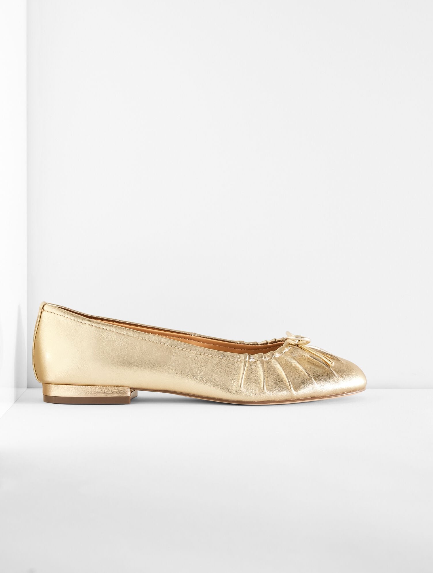 GOLD MADISON PLEATED METALLIC NAPPA BALLET FLATS | Talbots for sale