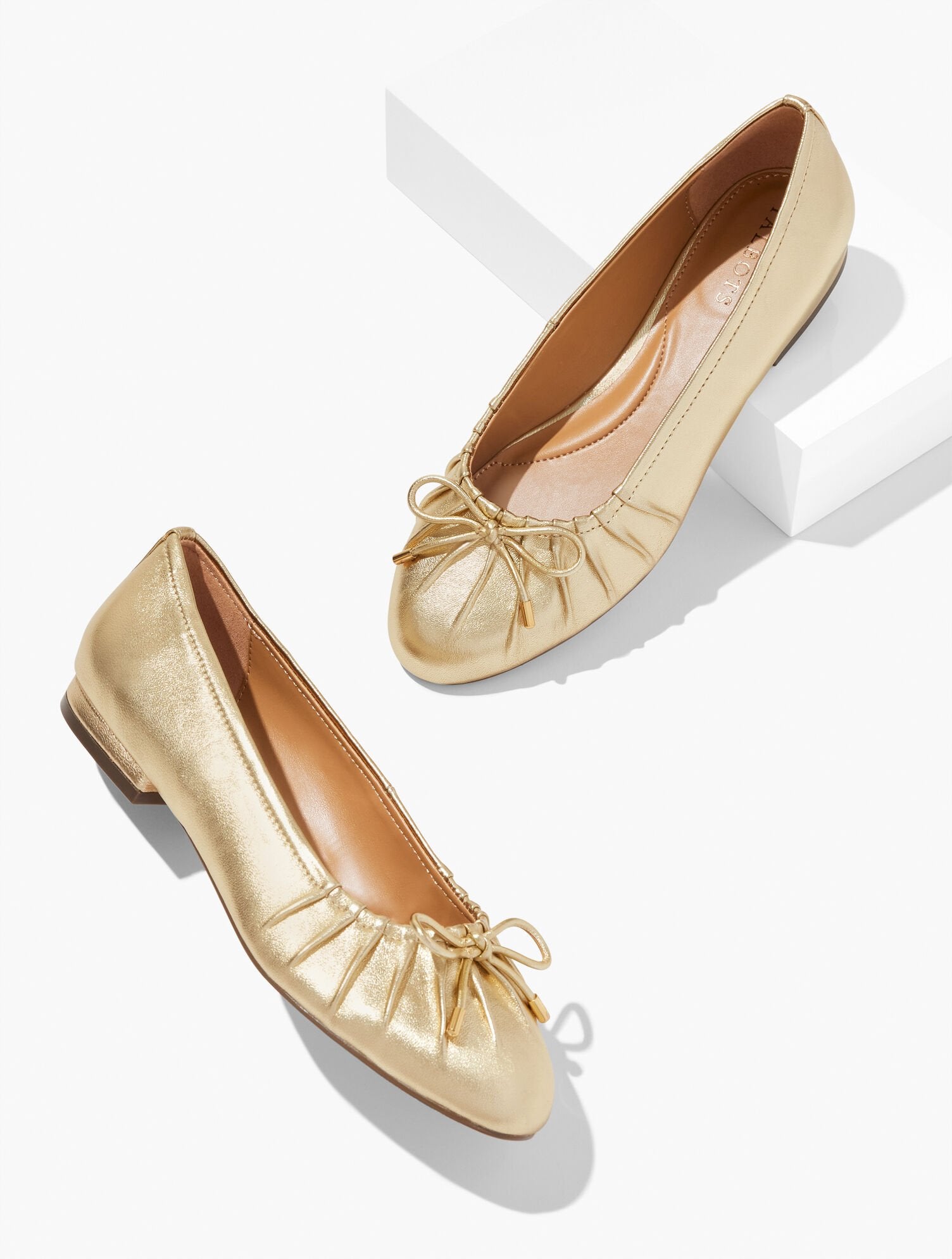 GOLD MADISON PLEATED METALLIC NAPPA BALLET FLATS | Talbots for sale