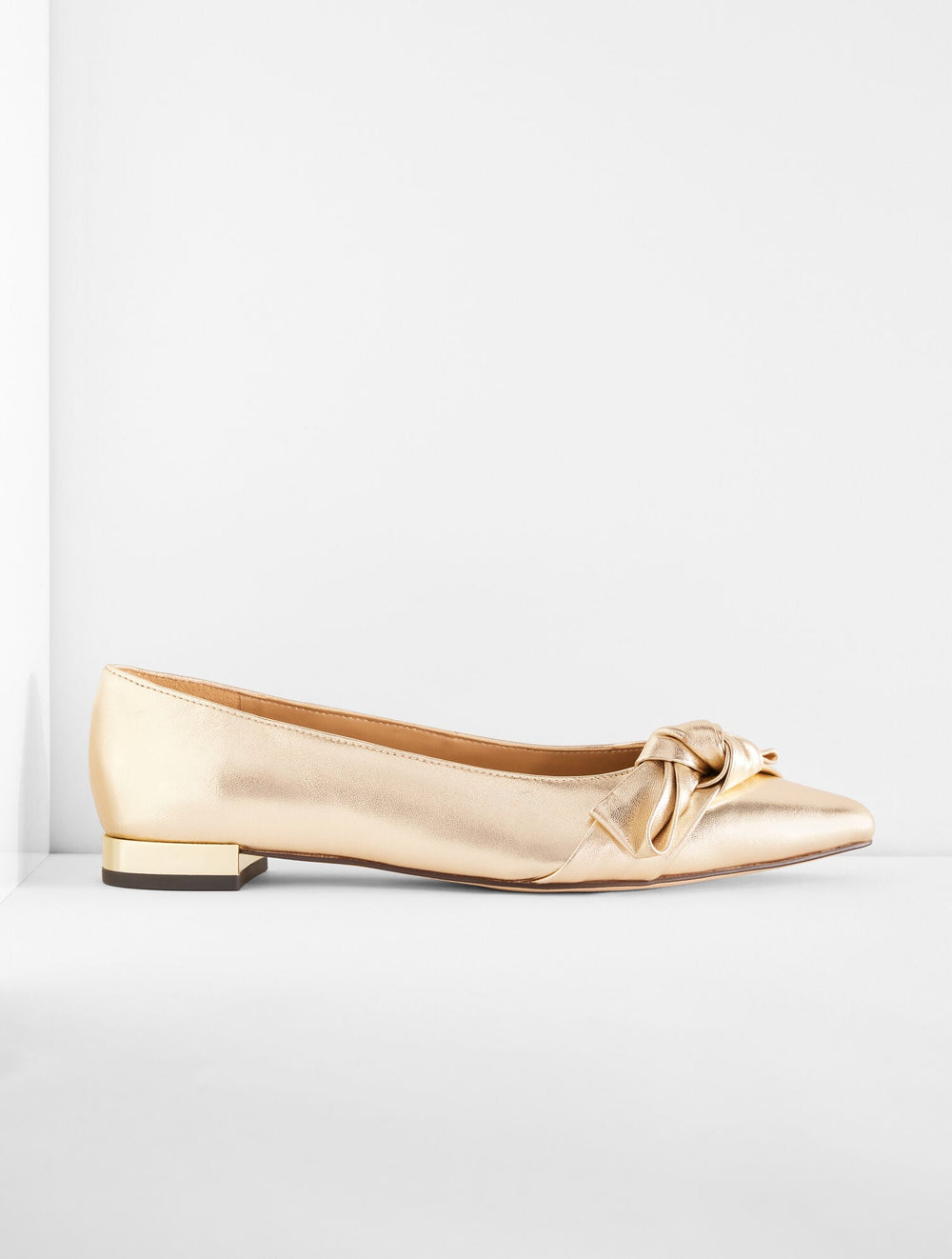 GOLD PORTIA BOW METALLIC LEATHER FLATS | Talbots outlet