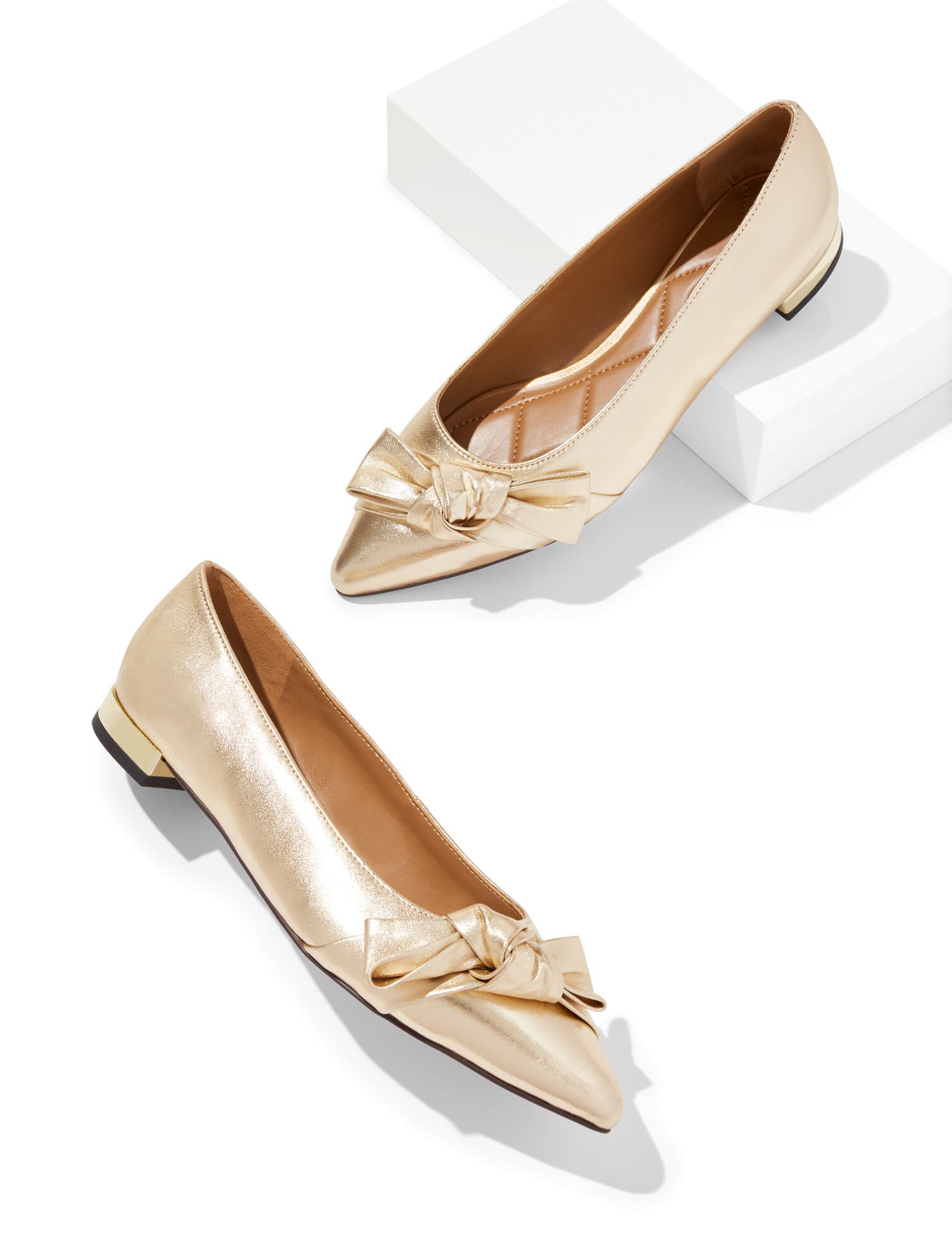 GOLD PORTIA BOW METALLIC LEATHER FLATS | Talbots outlet