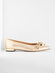 GOLD PORTIA BOW METALLIC LEATHER FLATS | Talbots outlet