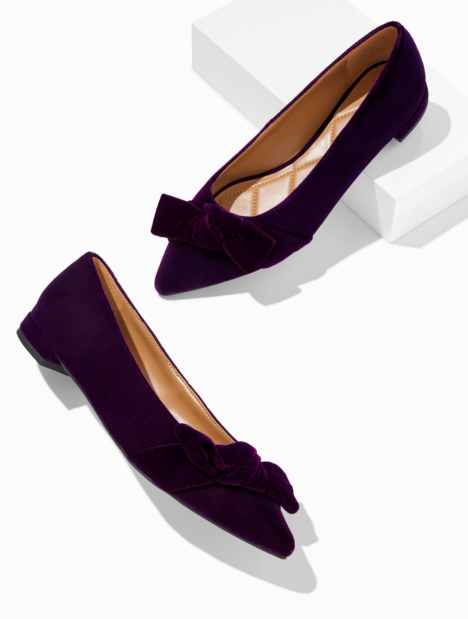 BRILLIANT PURPLE PORTIA BOW VELVET FLATS | Talbots US